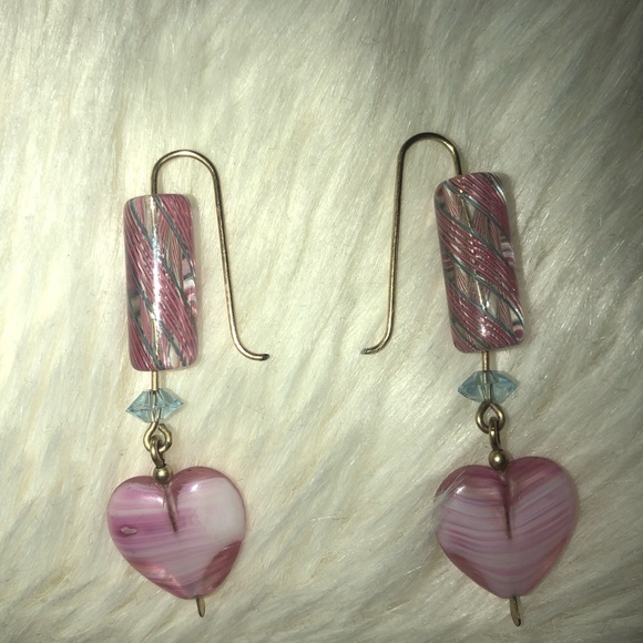 Handmade stone earrings, gold tone hardware - Picture 1 of 1